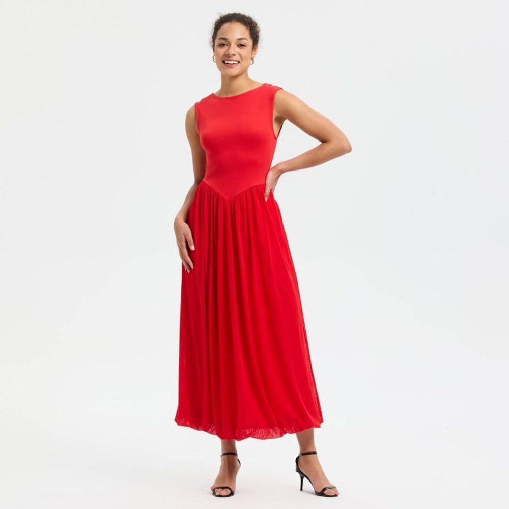 A New Day - Women's Sleeveless Bubble Hem Midi Dress - A New D Red - Picture 4 of 4
